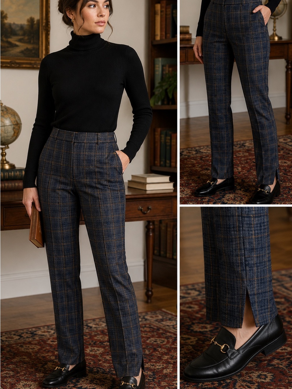 Pendleton Navy and Brown Plaid Straight-Leg Pants